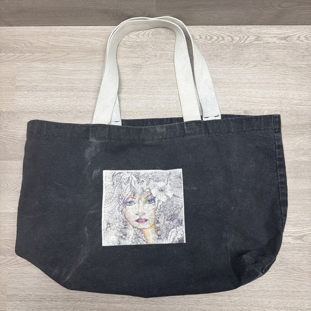 Bay Side Black Canvas Tote Bag Made In USA Graphic Tee Design 100% Cotten 20x14